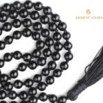 Black Obsidian Mala Necklace Knotted 108 Mala Beads, 108 Prayer Beads, Buddhist Meditation Mala - 8mm / With Knot - Image 3