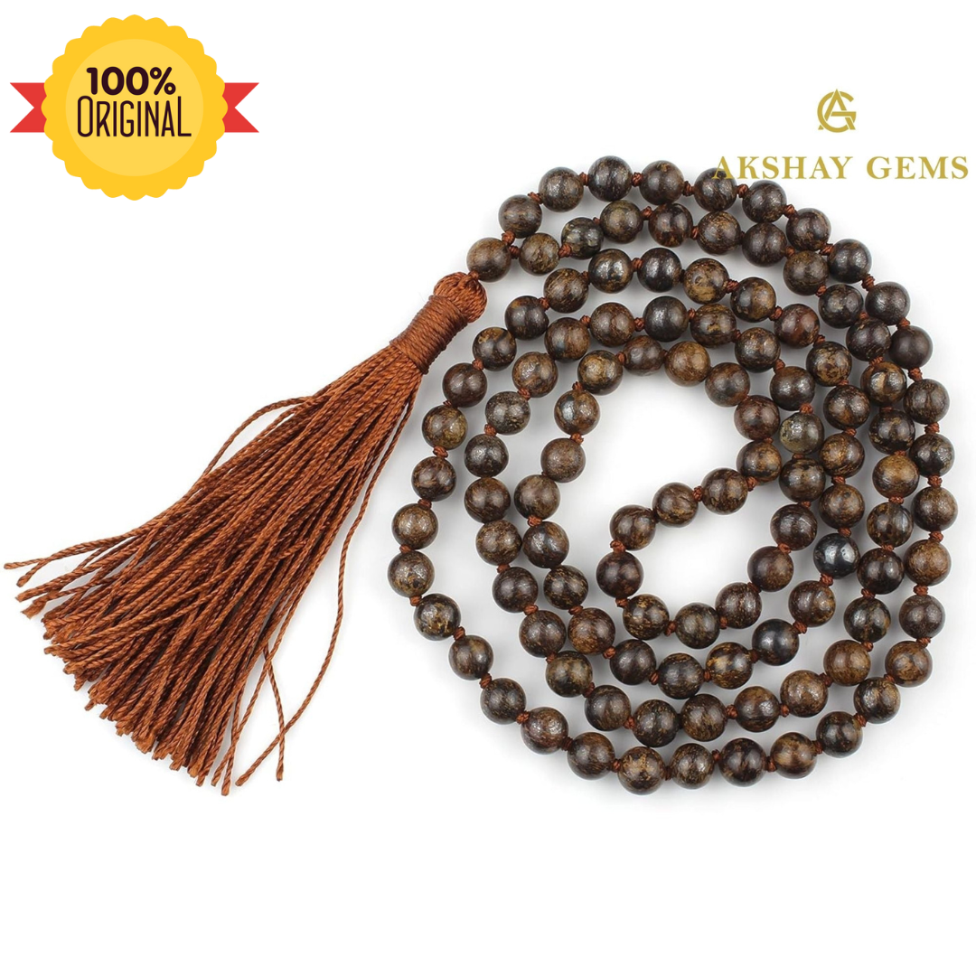 189.png Bronzite Mala Necklace Knotted 108 Mala Beads, 108 Prayer Beads, Buddhist Meditation Mala - 8mm / With Knot - Image 1