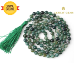 Moss Agate Mala Necklace 108 Mala Beads, 108 Prayer Beads, Buddhist Meditation Mala - 8mm / With Knot
