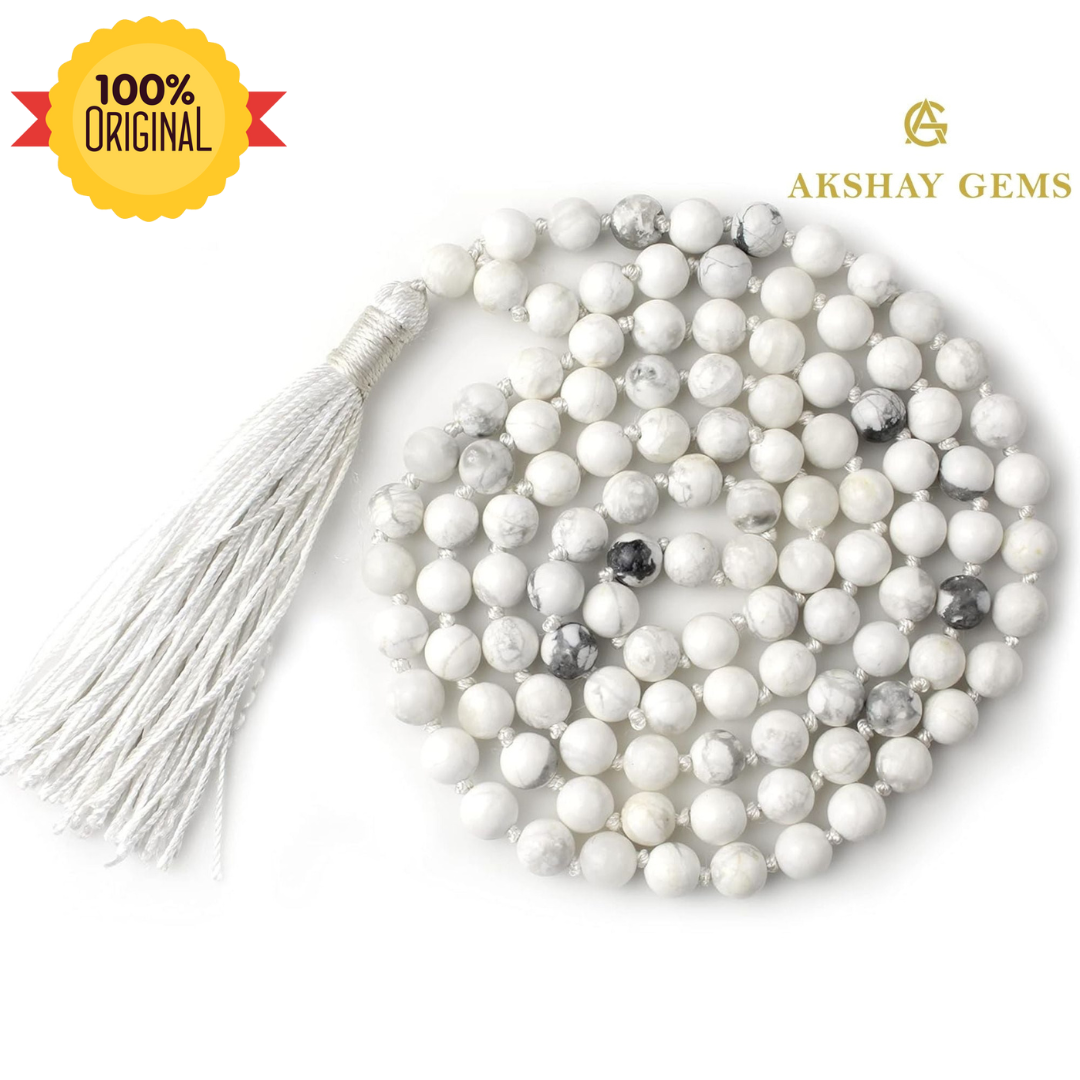 204_1ea61c89-cdfa-46e3-9cf1-d181d81282ca.png White Howlite Mala Necklace 108 Mala Beads, 108 Prayer Beads, Buddhist Meditation Mala - 8mm / With Knot - Image 1