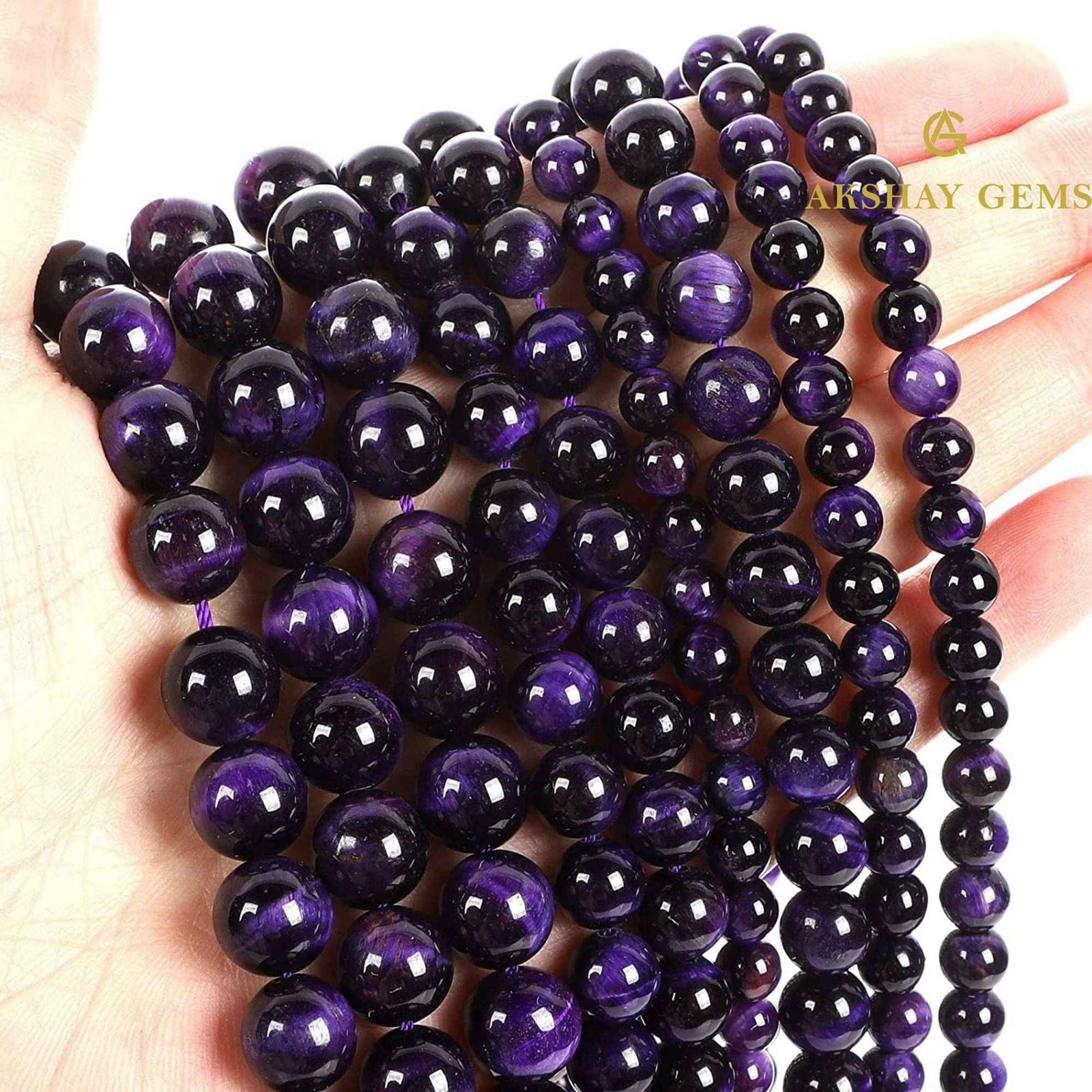 40_5c20085d-14cf-4e91-bf0f-48eb49d35fe6.jpg Purple Tiger Eye Round Beads Healing Gemstone Loose Beads - Image 1