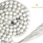 White Howlite Mala Necklace 108 Mala Beads, 108 Prayer Beads, Buddhist Meditation Mala - 8mm / With Knot - Image 3