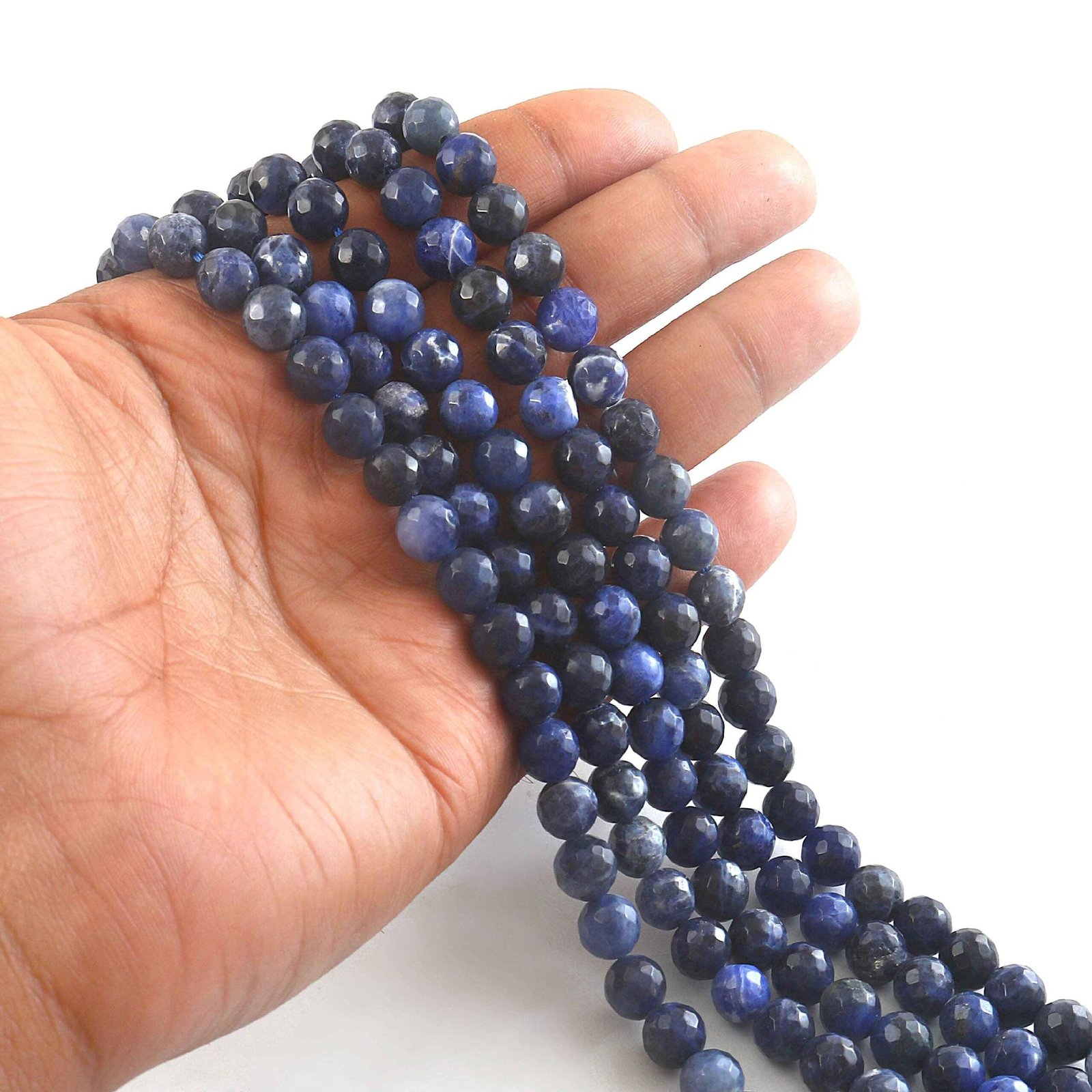IMG_5339.jpg 8mm Faceted Blue Sodalite Beads String – Natural Sodalite Round Beads for Jewellery Making (Wholesale) - Image 1
