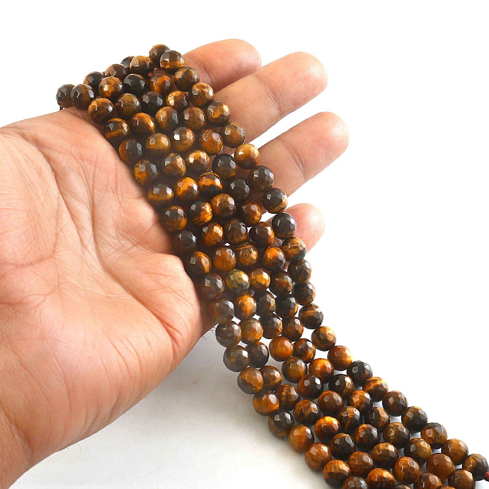 IMG_5353.jpg 8mm Faceted Tiger Eye Beads String – Natural Golden Brown Tiger Eye Round Beads for Jewellery Making (Wholesale) - Image 1