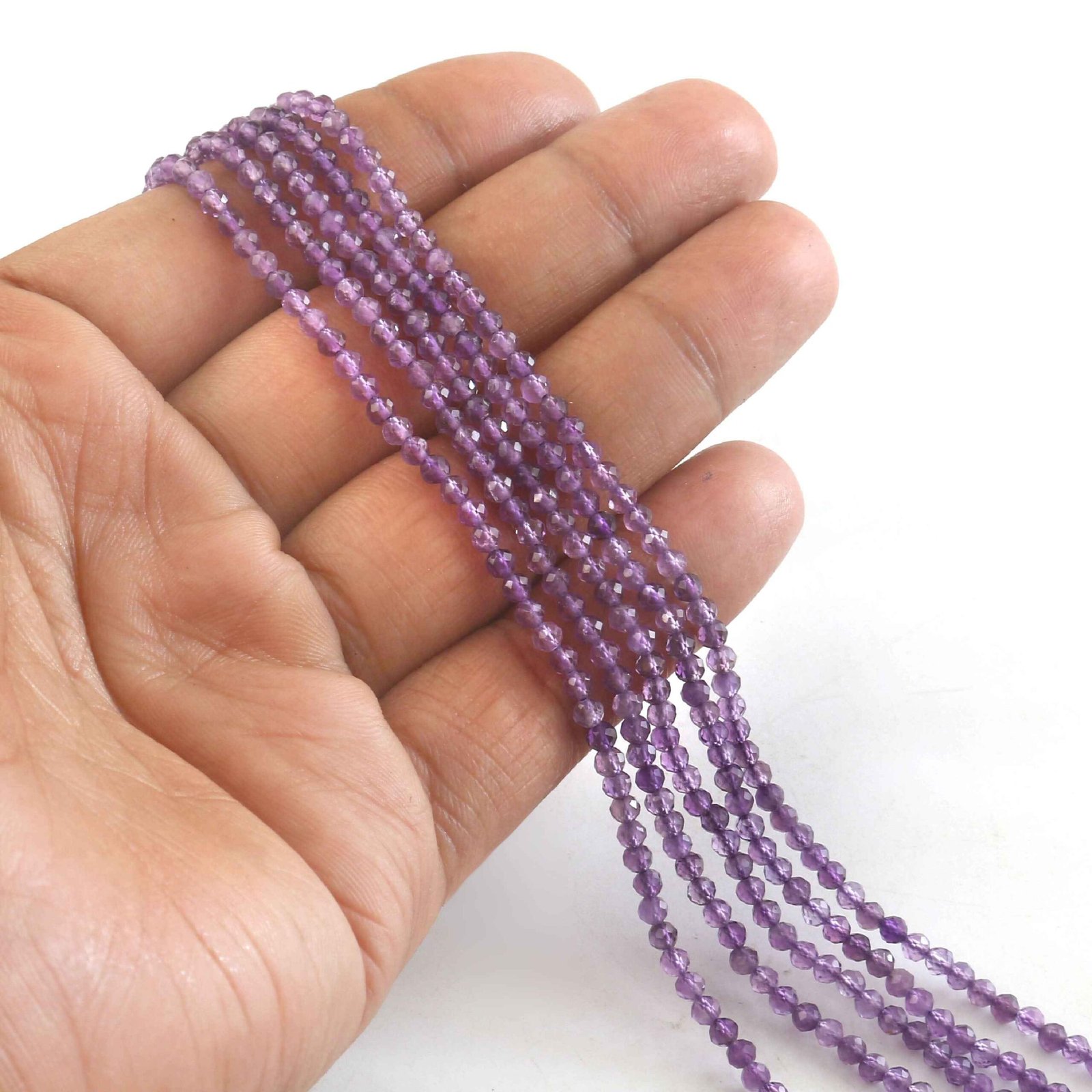 IMG_5411.jpg 3mm Natural Amethyst Faceted Beads String – Purple Round Gemstone Loose Beads for Jewellery Making (Wholesale) - Image 1
