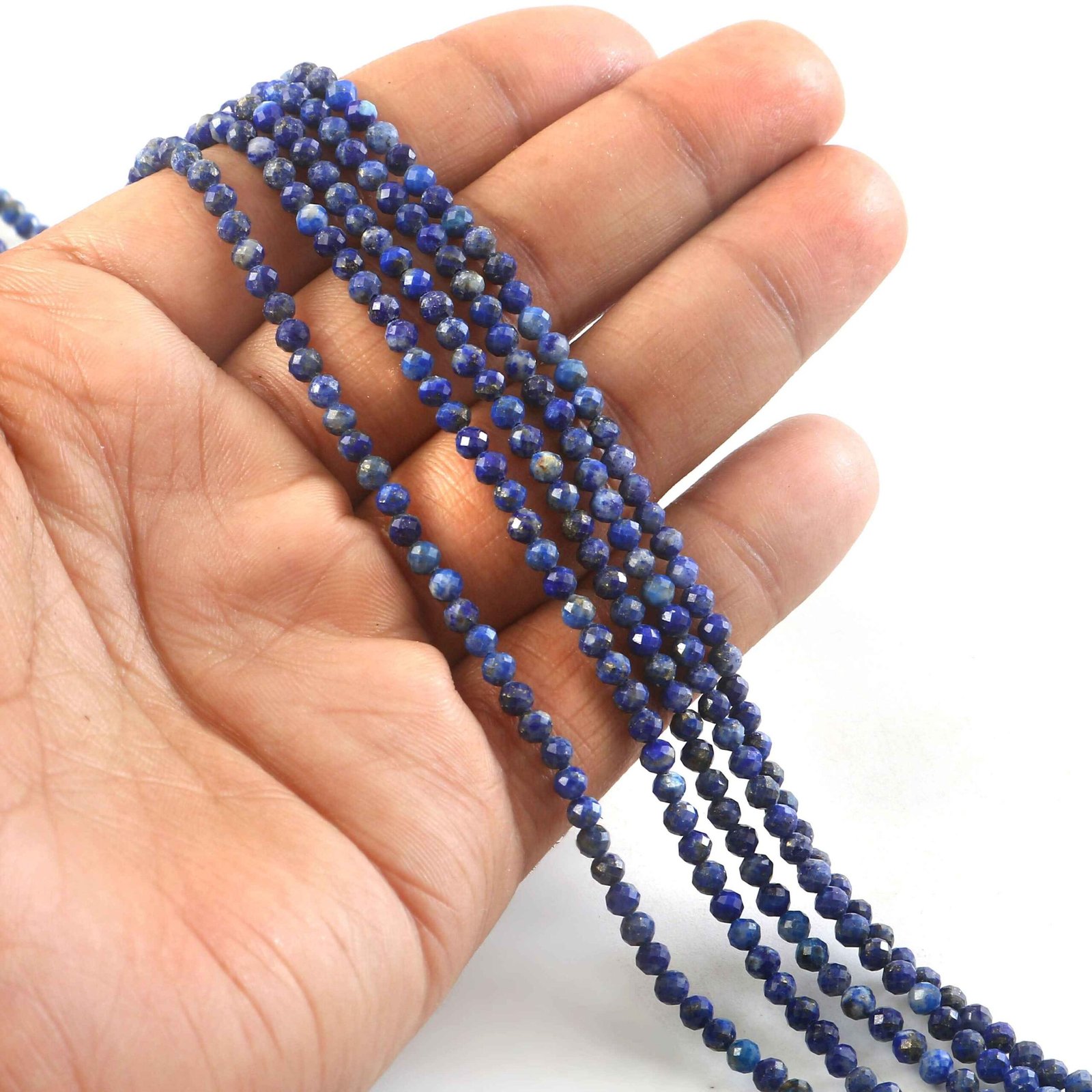 IMG_5418.jpg 3mm Natural Lapis Lazuli Faceted Beads String – Deep Blue Round Gemstone Loose Beads for Jewellery Making (Wholesale) - Image 1