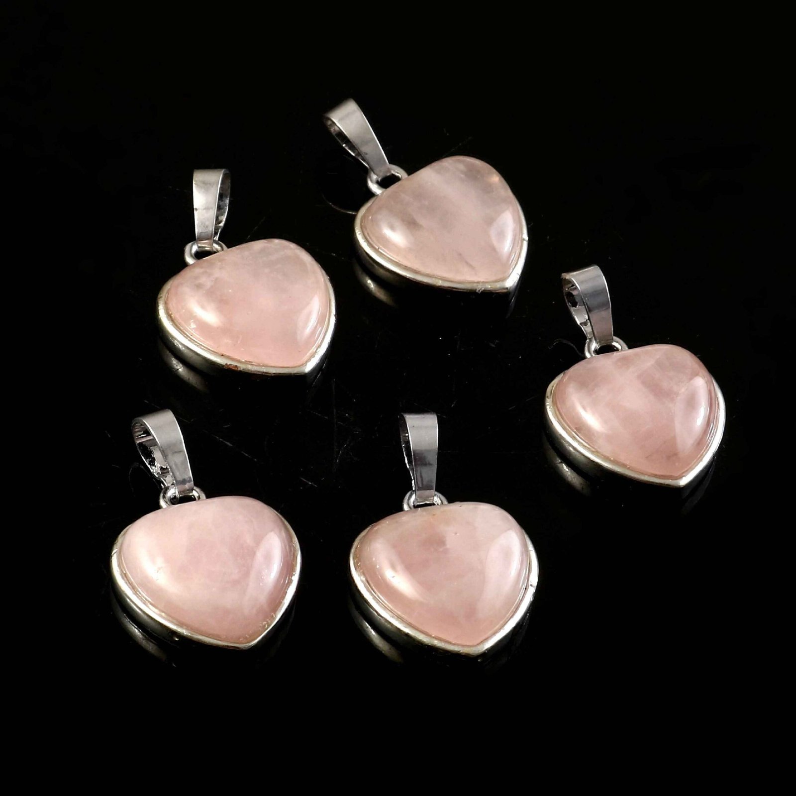 IMG_5469.jpg Natural Rose Quartz Heart Pendant – Soft Pink Gemstone Heart Charm for Jewellery Making & Resale (Wholesale) - Image 1